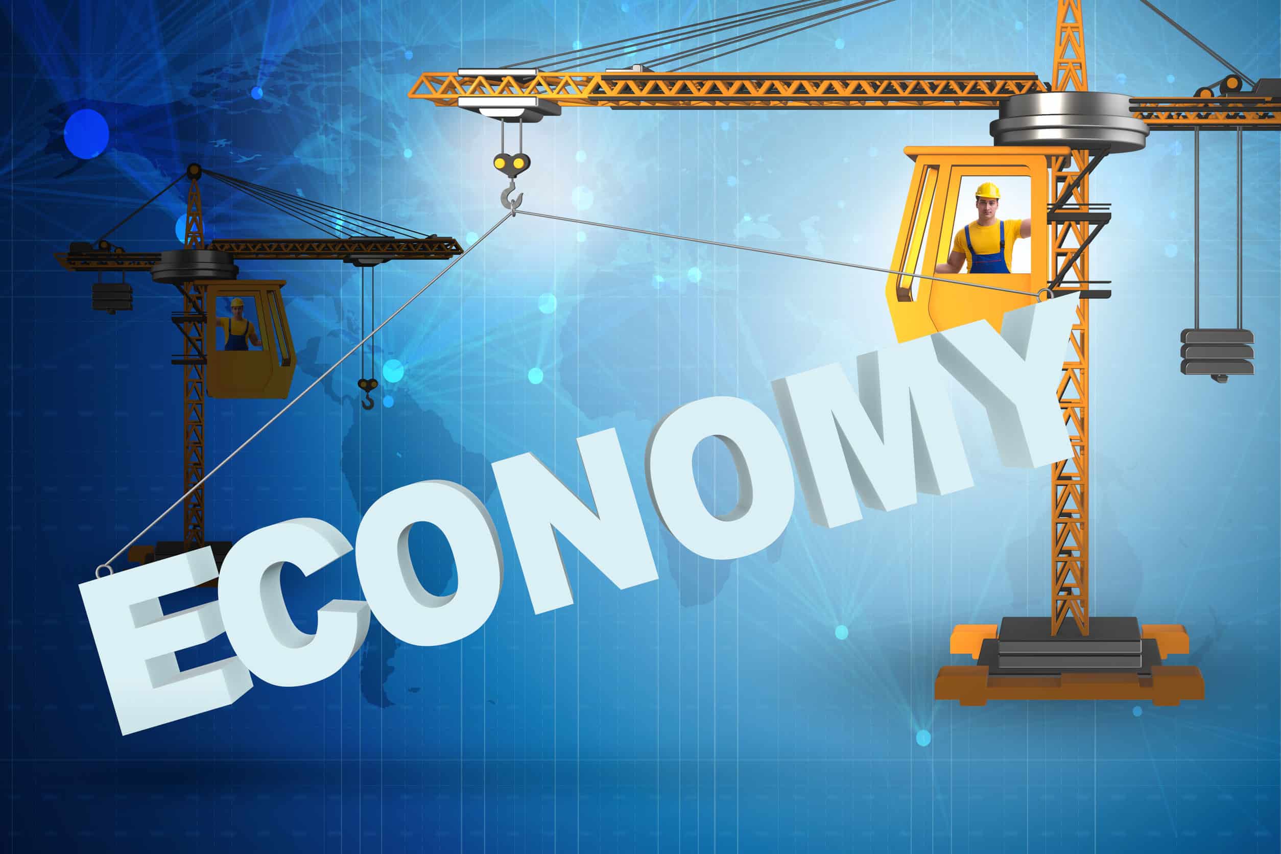 Crane lifting word economy up